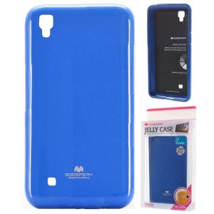 CUSTODIA GEL TPU SILICONE per LG X POWER, K220 COLORE BLU LUCIDO CON GLITTER ALTA QUALITA' MERCURY BLISTER