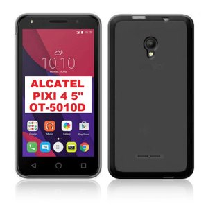 CUSTODIA GEL TPU SILICONE per ALCATEL OT-5010D PIXI 4 5.0 3G - 5" POLLICI COLORE NERO TRASPARENTE