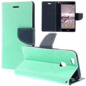 CUSTODIA FLIP ORIZZONTALE per HUAWEI NOVA CON INTERNO IN TPU SILICONE, STAND E CHIUSURA MAGNETICA COLORE VERDE ACQUA