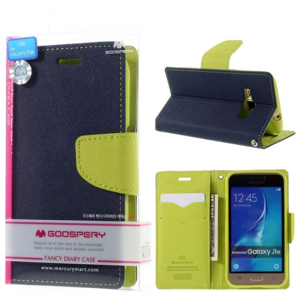 CUSTODIA FLIP ORIZZONTALE per SAMSUNG SM-J120 GALAXY J1 (2016) CON STAND E INTERNO IN TPU COLORE BLU FANCY DIARY MERCURY