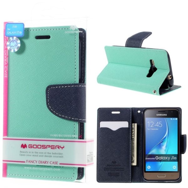 CUSTODIA FLIP ORIZZONTALE per SAMSUNG SM-J120 GALAXY J1 (2016) CON STAND E INTERNO IN TPU VERDE ACQUA FANCY DIARY MERCURY