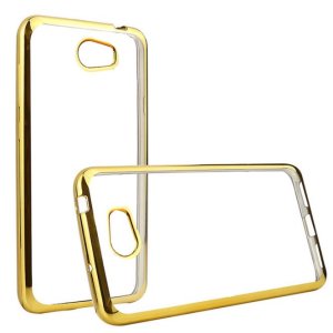 CUSTODIA GEL TPU SILICONE per HUAWEI Y5 II, Y6 II COMPACT TRASPARENTE CON CORNICE COLORE ORO