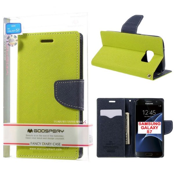 CUSTODIA FLIP ORIZZONTALE per SAMSUNG SM-G930 GALAXY S7 CON STAND E INTERNO IN TPU SILICONE COLORE VERDE FANCY MERCURY