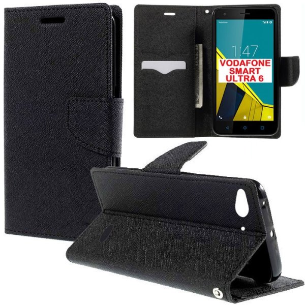 CUSTODIA FLIP ORIZZONTALE per VODAFONE SMART ULTRA 6, VF-995N CON INTERNO IN TPU, STAND E PORTA CARTE COLORE NERO