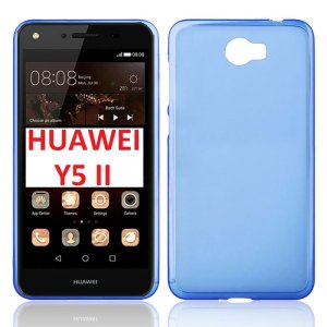 CUSTODIA GEL TPU SILICONE per HUAWEI Y5 II, Y6 II COMPACT COLORE BLU TRASPARENTE