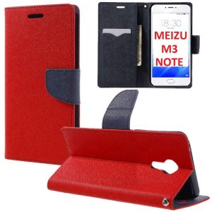 CUSTODIA per MEIZU M3 NOTE - FLIP ORIZZONTALE CON STAND, INTERNO IN TPU SILICONE, PORTA CARTE E CHIUSURA MAGNETICA COLORE ROSSO