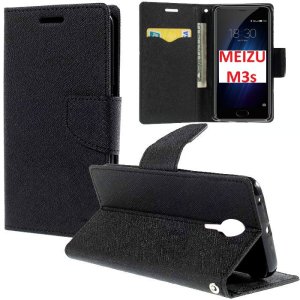 CUSTODIA per MEIZU M3S, M3 MINI - FLIP ORIZZONTALE CON STAND, INTERNO IN TPU, PORTA CARTE E CHIUSURA MAGNETICA COLORE NERO