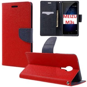 CUSTODIA per MEIZU M3S, M3 MINI - FLIP ORIZZONTALE CON STAND, INTERNO IN TPU, PORTA CARTE E CHIUSURA MAGNETICA COLORE ROSSO