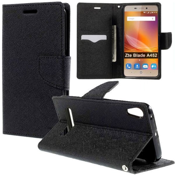 CUSTODIA per ZTE BLADE A452 - FLIP ORIZZONTALE CON INTERNO IN TPU, STAND, PORTA CARTE E CHIUSURA MAGNETICA COLORE NERO