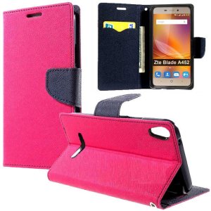 CUSTODIA per ZTE BLADE A452 - FLIP ORIZZONTALE CON INTERNO IN TPU, STAND, PORTA CARTE E CHIUSURA MAGNETICA COLORE FUCSIA