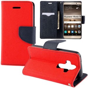 CUSTODIA per HUAWEI MATE 9 - FLIP ORIZZONTALE CON INTERNO IN TPU SILICONE, STAND E CHIUSURA MAGNETICA COLORE ROSSO