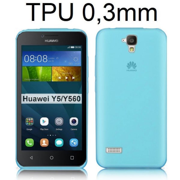 CUSTODIA per HUAWEI Y5, Y560 IN GEL TPU SILICONE ULTRA SLIM 0,3mm COLORE AZZURRO TRASPARENTE