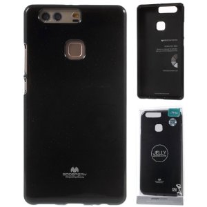 CUSTODIA per HUAWEI P9 PLUS IN GEL TPU SILICONE COLORE NERO LUCIDO CON GLITTER ALTA QUALITA' MERCURY BLISTER