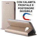 CUSTODIA per LG K5, X220 - FLIP ORIZZONTALE con CHIUSURA MAGNETICA INVISIBILE, STAND ED INTERNO IN TPU SILICONE COLORE ORO