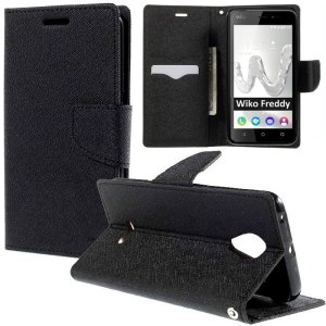 CUSTODIA per WIKO FREDDY -  FLIP ORIZZONTALE CON INTERNO IN TPU, STAND, PORTA CARTE E CHIUSURA MAGNETICA COLORE NERO