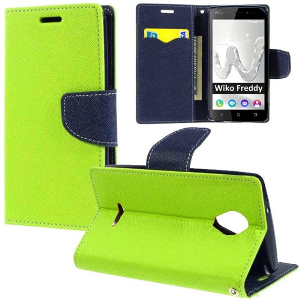 CUSTODIA per WIKO FREDDY -  FLIP ORIZZONTALE CON INTERNO IN TPU, STAND, PORTA CARTE E CHIUSURA MAGNETICA COLORE VERDE