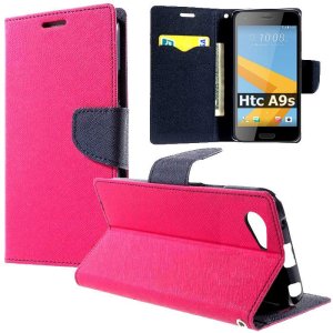 CUSTODIA per HTC ONE A9s - FLIP ORIZZONTALE CON INTERNO IN TPU, STAND, TASCHE PORTA CARTE E CHIUSURA MAGNETICA COLORE FUCSIA