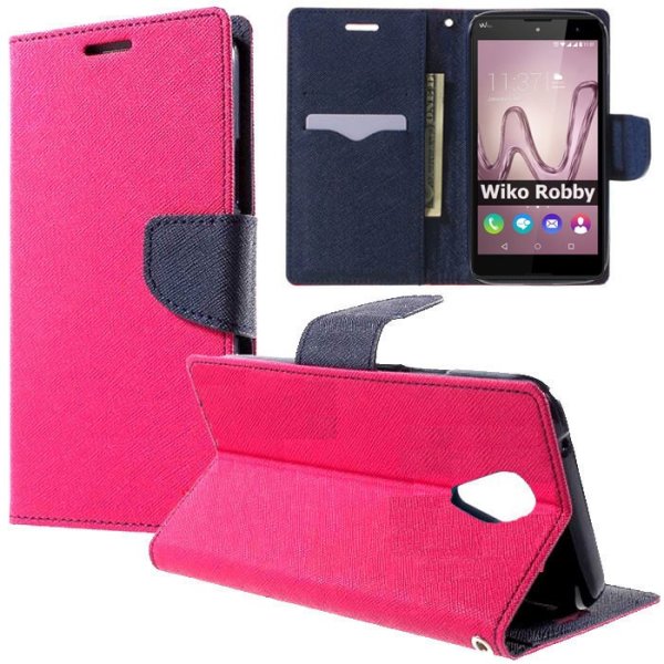 CUSTODIA per WIKO ROBBY - FLIP ORIZZONTALE CON INTERNO IN TPU SILICONE, STAND, PORTA CARTE E CHIUSURA MAGNETICA COLORE FUCSIA