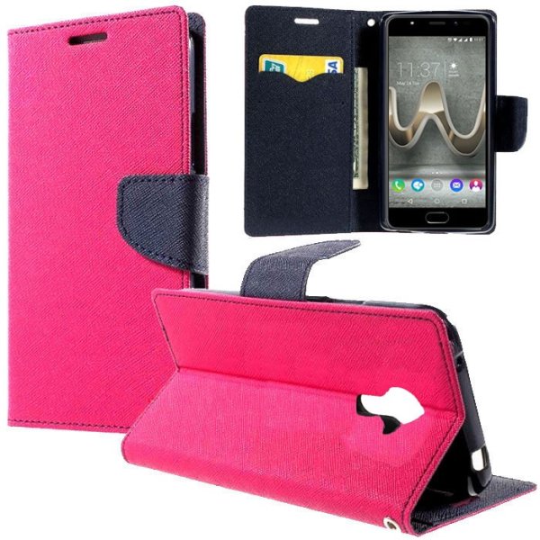 CUSTODIA per WIKO U FEEL PRIME - FLIP ORIZZONTALE CON INTERNO IN TPU SILICONE, STAND E PORTA CARTE COLORE FUCSIA