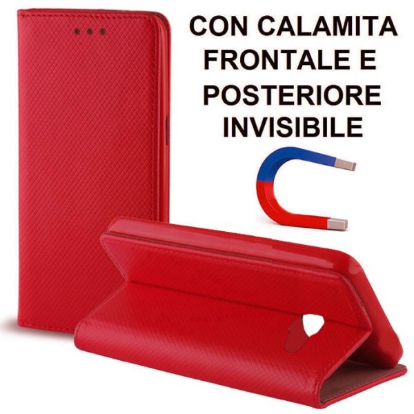 CUSTODIA per SAMSUNG SM-A320 GALAXY A3 (2017) - FLIP ORIZZONTALE con CHIUSURA MAGNETICA INVISIBILE ED INTERNO IN TPU ROSSO