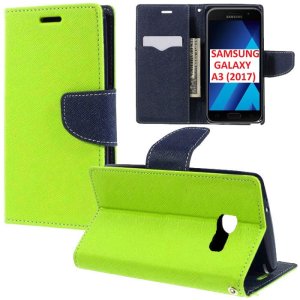 CUSTODIA per SAMSUNG SM-A320 GALAXY A3 (2017) - FLIP ORIZZONTALE CON STAND, INTERNO IN TPU SILICONE E PORTA CARTE COLORE VERDE