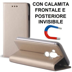 CUSTODIA per HUAWEI MATE 9 - FLIP ORIZZONTALE con CHIUSURA MAGNETICA INVISIBILE, STAND ED INTERNO IN TPU SILICONE COLORE ORO