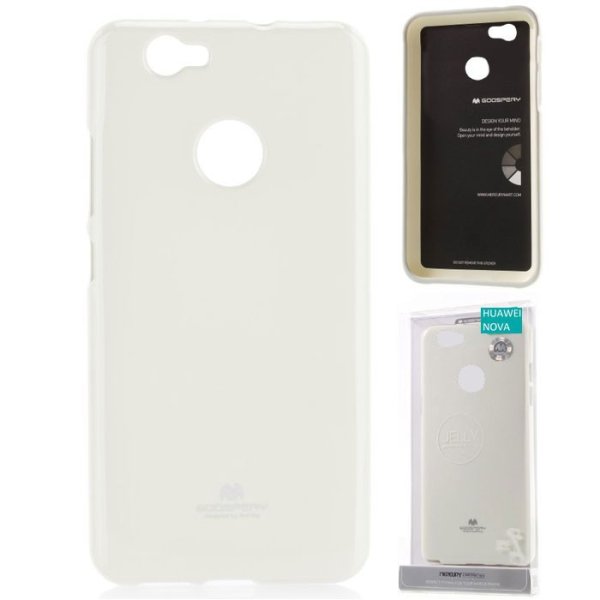 CUSTODIA per HUAWEI NOVA IN GEL TPU SILICONE COLORE BIANCO LUCIDO CON GLITTER ALTA QUALITA' MERCURY BLISTER