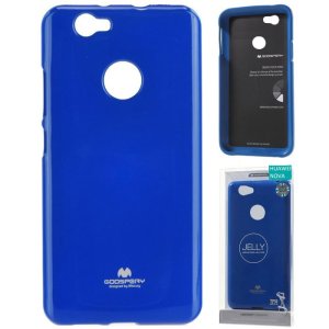 CUSTODIA per HUAWEI NOVA IN GEL TPU SILICONE COLORE BLU LUCIDO CON GLITTER ALTA QUALITA' MERCURY BLISTER