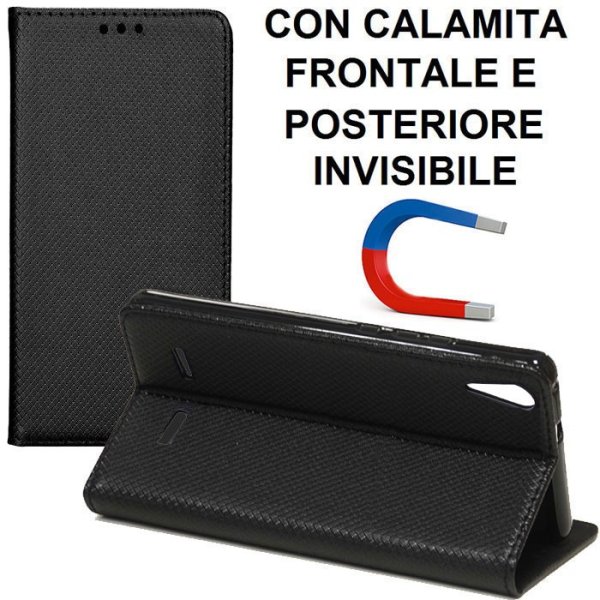 CUSTODIA per LENOVO K10 - FLIP ORIZZONTALE con CHIUSURA MAGNETICA INVISIBILE, STAND ED INTERNO IN TPU SILICONE COLORE NERO