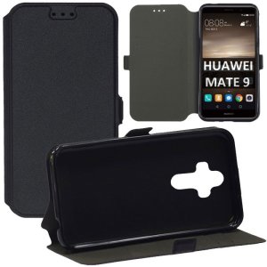 CUSTODIA per HUAWEI MATE 9 - FLIP ORIZZONTALE SLIM CON INTERNO IN TPU, STAND, PORTA CARTE E CHIUSURA MAGNETICA COLORE NERO