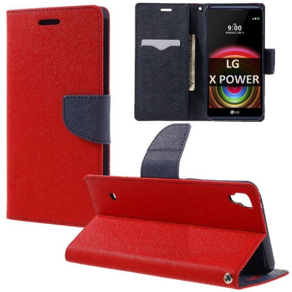 CUSTODIA per LG X POWER, K220 - FLIP ORIZZONTALE CON INTERNO IN TPU SILICONE, STAND E CHIUSURA MAGNETICA COLORE ROSSO