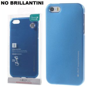 CUSTODIA per APPLE IPHONE SE, IPHONE 5S, IPHONE 5 IN GEL TPU SILICONE COLORE BLU ALTA QUALITA' MERCURY BLISTER (NO BRILLANTINI)