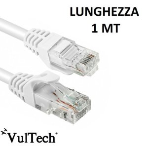 CAVO DI RETE CAT6 - LUNGHEZZA 1 MT - CONNETTORE RJ-45  COLORE BIANCO TAAU010-UTP-WH VULTECH