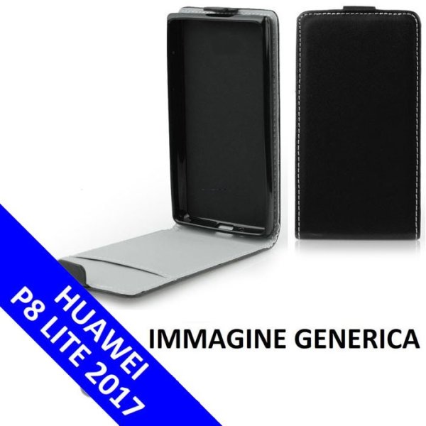 CUSTODIA per HUAWEI P8 LITE 2017, P9 LITE 2017 - FLIP VERTICALE SLIM SIMLPELLE CON INTERNO IN TPU SILICONE COLORE NERO