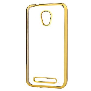 CUSTODIA per ALCATEL OT-5010D PIXI 4 5.0 3G - 5" POLLICI IN GEL TPU SILICONE TRASPARENTE CON CORNICE COLORE ORO