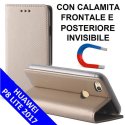 CUSTODIA per HUAWEI P8 LITE 2017, P9 LITE 2017 - FLIP ORIZZONTALE con CHIUSURA MAGNETICA INVISIBILE E INTERNO IN TPU COLORE ORO