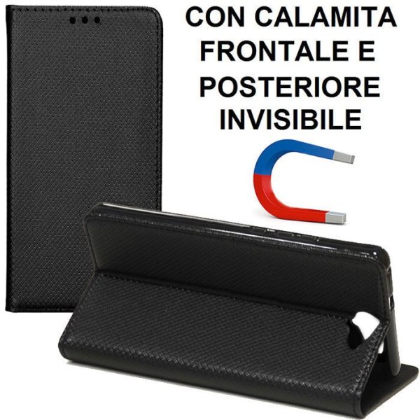 CUSTODIA per HTC ONE A9s - FLIP ORIZZONTALE con CHIUSURA MAGNETICA INVISIBILE, INTERNO IN TPU SILICONE E STAND COLORE NERO