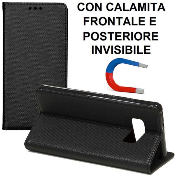 CUSTODIA per SAMSUNG SM-G955 GALAXY S8 PLUS - FLIP ORIZZONTALE CON CHIUSURA MAGNETICA INVISIBILE ED INTERNO IN TPU COLORE NERO