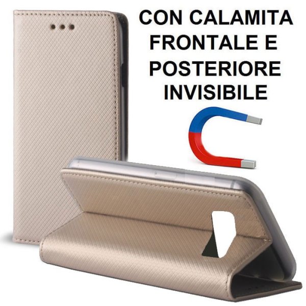 CUSTODIA per SAMSUNG SM-G955 GALAXY S8 PLUS - FLIP ORIZZONTALE CON CHIUSURA MAGNETICA INVISIBILE ED INTERNO IN TPU COLORE ORO