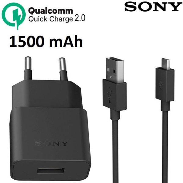 CARICATORE DA RETE 1500mAh ORIGINALE SONY CON 1 PORTA USB + CAVO MICRO USB QUICK CHARGER COLORE NERO UCH20 BULK