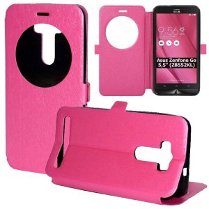 CUSTODIA per ASUS ZENFONE GO ZB552KL, 5.5" POLLICI - FLIP ORIZZONTALE CON FINESTRA ID ED INTERNO IN TPU COLORE FUCSIA