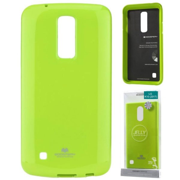 CUSTODIA per LG K10 (2017) IN GEL TPU SILICONE COLORE VERDE LUCIDO CON GLITTER ALTA QUALITA' MERCURY BLISTER