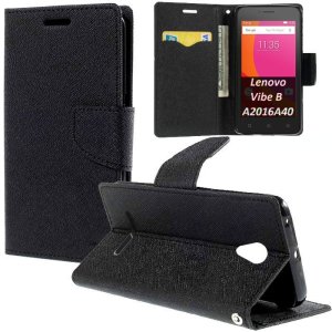 CUSTODIA per LENOVO VIBE B, A2016A40 - FLIP ORIZZONTALE CON INTERNO IN TPU, STAND E TASCHE PORTA CARTE COLORE NERO