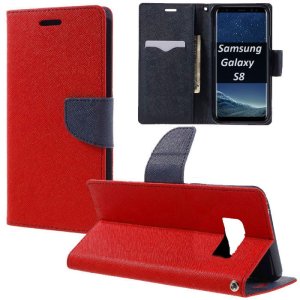 CUSTODIA per SAMSUNG SM-G950 GALAXY S8 - FLIP ORIZZONTALE CON STAND, INTERNO IN TPU SILICONE E TASCHE PORTA CARTE COLORE ROSSO