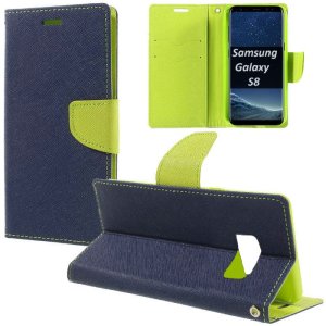 CUSTODIA per SAMSUNG SM-G950 GALAXY S8 - FLIP ORIZZONTALE CON STAND, INTERNO IN TPU SILICONE E TASCHE PORTA CARTE COLORE BLU