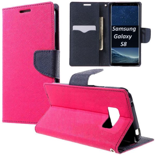 CUSTODIA per SAMSUNG SM-G950 GALAXY S8 - FLIP ORIZZONTALE CON STAND, INTERNO IN TPU SILICONE E PORTA CARTE COLORE FUCSIA