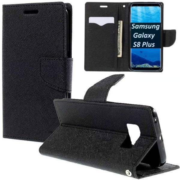 CUSTODIA per SAMSUNG SM-G955 GALAXY S8 PLUS - FLIP ORIZZONTALE CON STAND, INTERNO IN TPU SILICONE E PORTA CARTE COLORE NERO