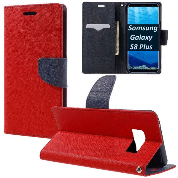 CUSTODIA per SAMSUNG SM-G955 GALAXY S8 PLUS - FLIP ORIZZONTALE CON STAND, INTERNO IN TPU SILICONE E PORTA CARTE COLORE ROSSO