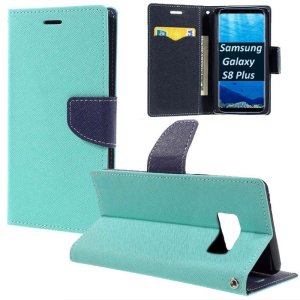 CUSTODIA per SAMSUNG SM-G955 GALAXY S8 PLUS - FLIP ORIZZONTALE CON STAND, INTERNO IN TPU E PORTA CARTE COLORE VERDE ACQUA