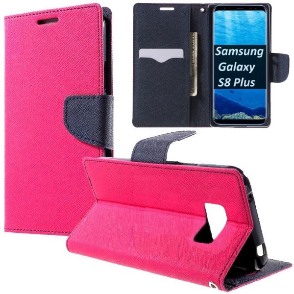 CUSTODIA per SAMSUNG SM-G955 GALAXY S8 PLUS - FLIP ORIZZONTALE CON STAND, INTERNO IN TPU SILICONE E PORTA CARTE COLORE FUCSIA